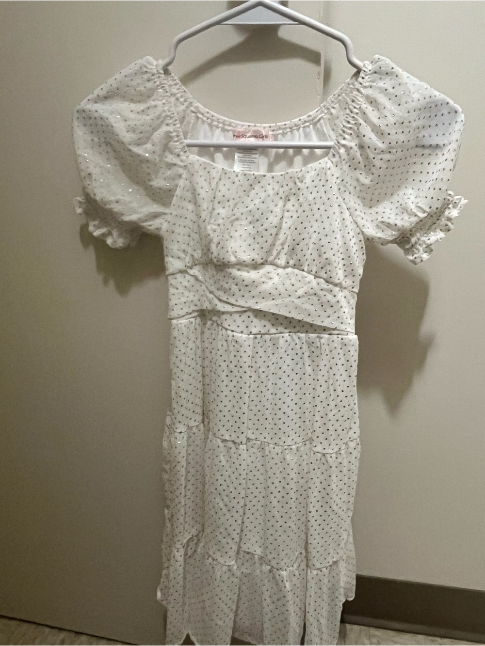 Love Squared White Polka Dot Puff-Sleeve Dress